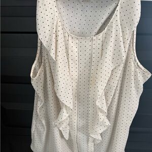 LOFT Cream and Black Polka Dot Ruffle Blouse
